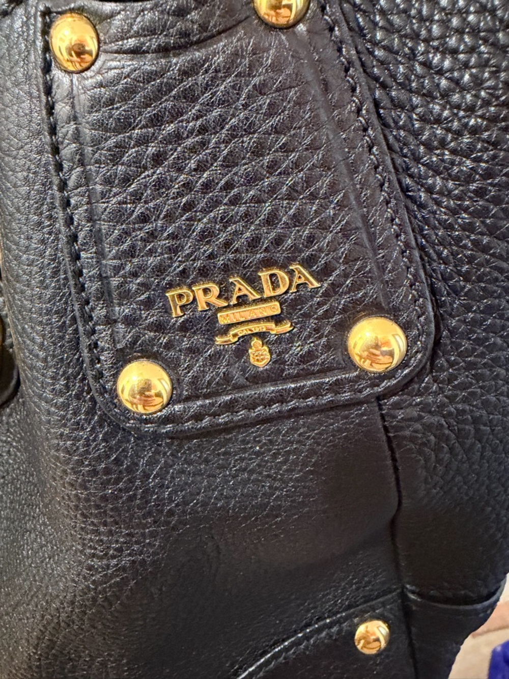 Prada Black Pebbled Leather Shoulder Bag with Gold-Tone Hardware - Picture 2 of 9